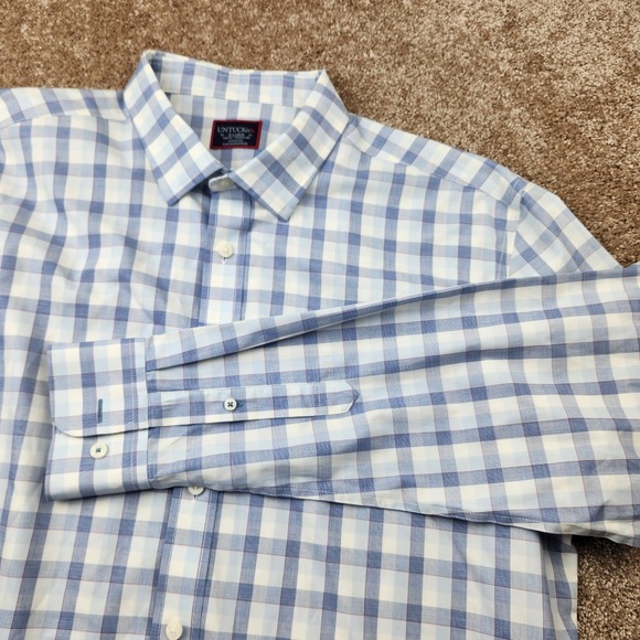 UNTUCKit Other - Untuckit Mens XL Slim Fit Wrinkle Free Blue White Plaid Cotton Button Down Shirt